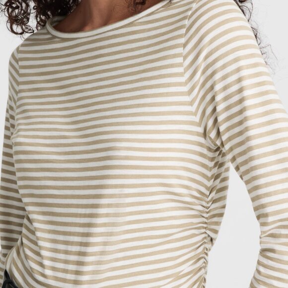 NEW WITH TAGS Madewell Ruched Crewneck Long-Sleeve Tee in Soft Slub in Dune L - Picture 3 of 6